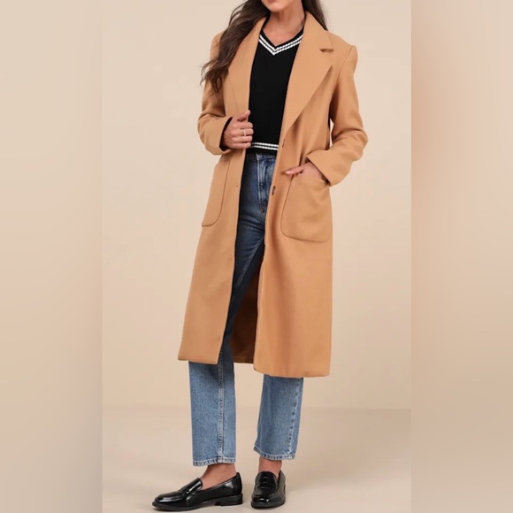 Lulus Jackets & Blazers - LULUS ‘Style Squad’ Classic Long Tan Winter Coat Women’s Size Medium